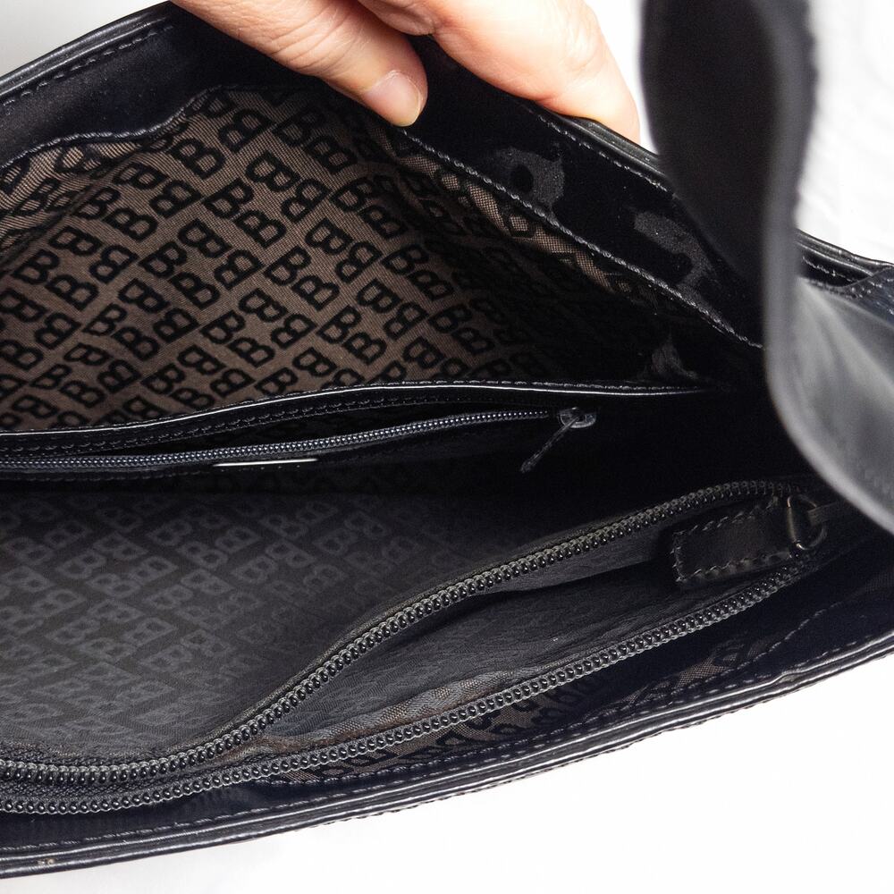 Bally Woven Leather Shoulder Bag Black Structured Minimalist Quiet Luxury - Picture 10 of 12